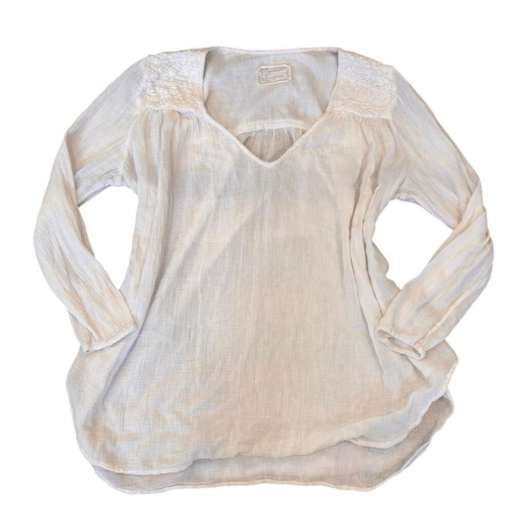 Current/Elliott cream long sleeve blouse sheer linen like Size s/m